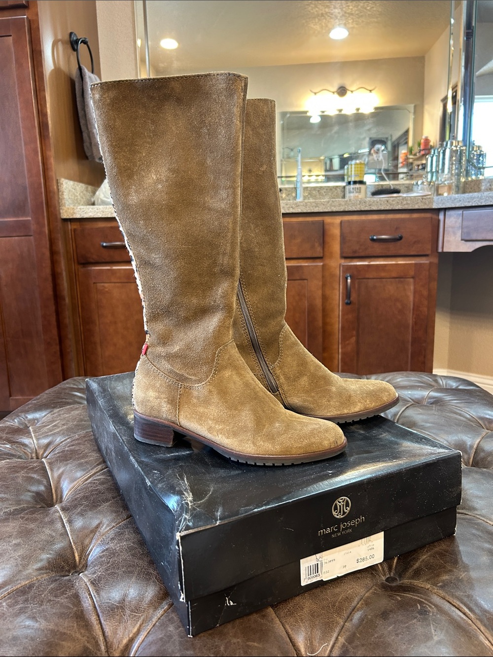 Marc Joseph Tan Suede Knee-High Zip Boots